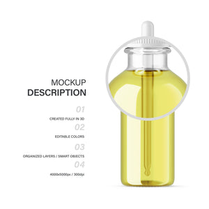 Digital Oil in Dropper Bottle - Editable Lid&Liquid - Cosmetic Mockup - PSD / PNG / JPG