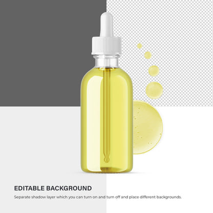 Digital Oil in Dropper Bottle With Serum Bubbles - Editable Lid&Liquid - Cosmetic Mockup - PSD / PNG / JPG