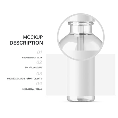 Digital Clear Glass Dropper Bottle With Expanded Label - Cosmetic Mockup - PSD / PNG / JPG