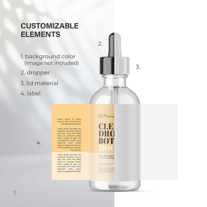 Digital Clear Glass Dropper Bottle With Expanded Label - Cosmetic Mockup - PSD / PNG / JPG