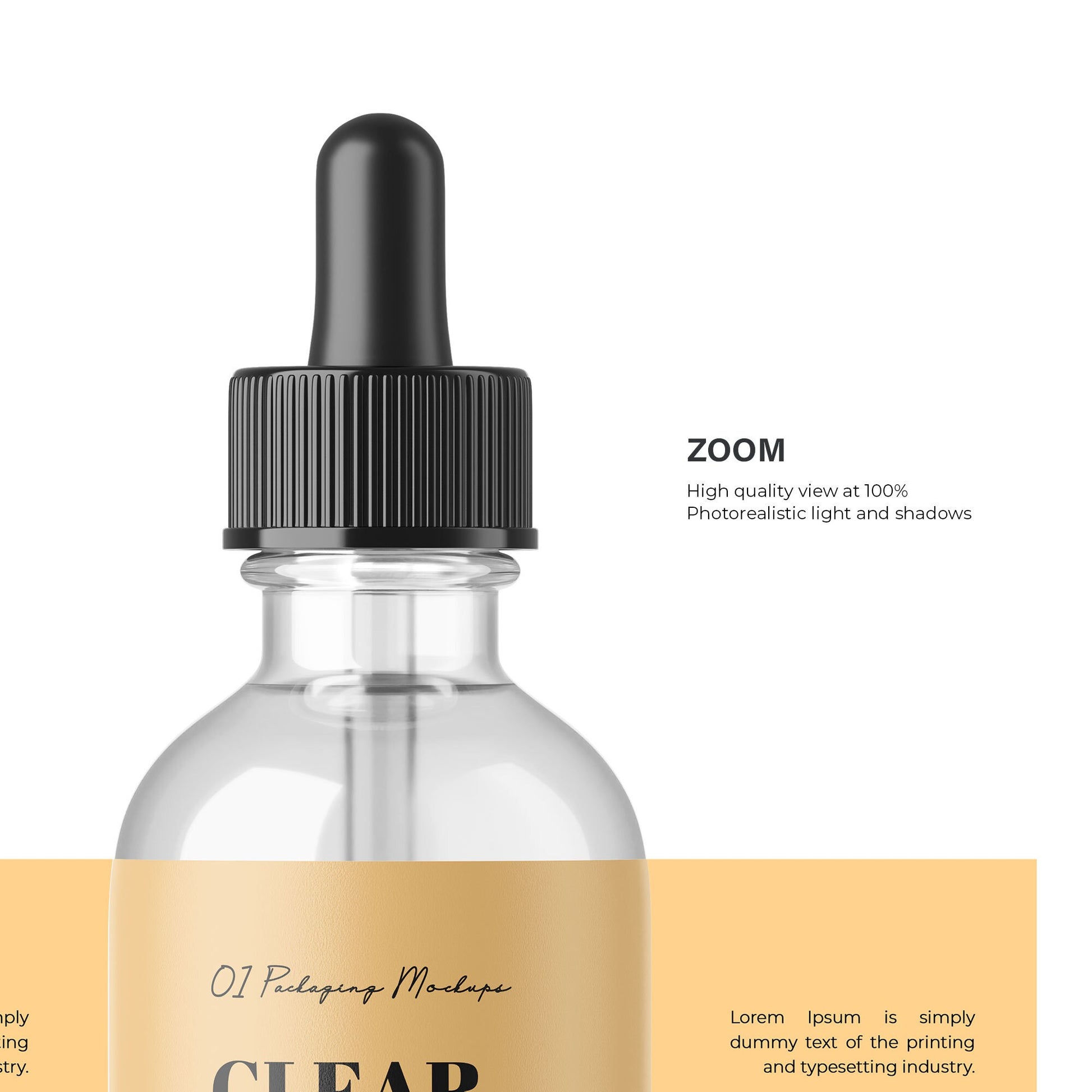 Digital Clear Glass Dropper Bottle With Expanded Label - Cosmetic Mockup - PSD / PNG / JPG