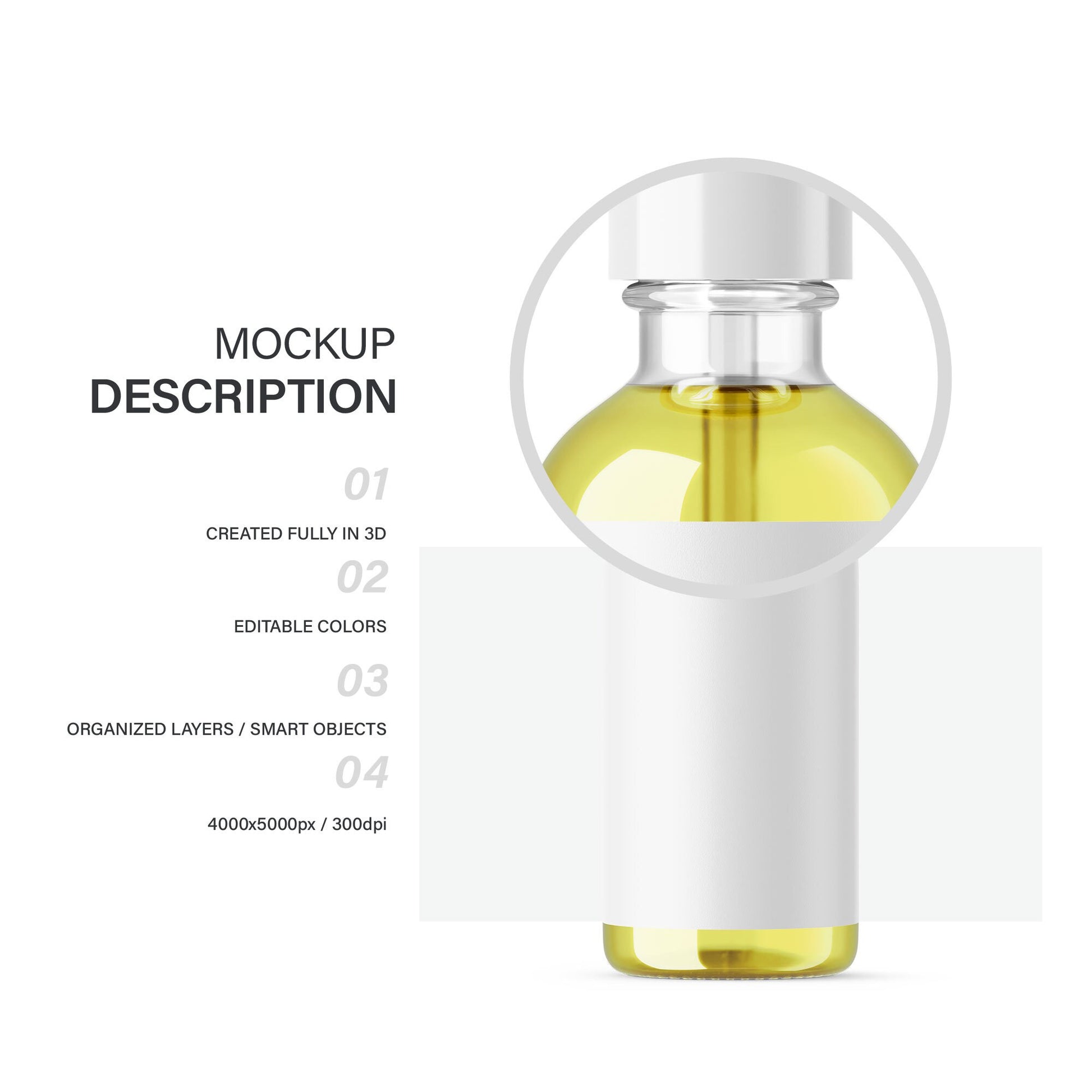 Digital Oilin Dropper Bottle With Expanded Label - Editable Lid&Liquid - PSD / PNG / JPG