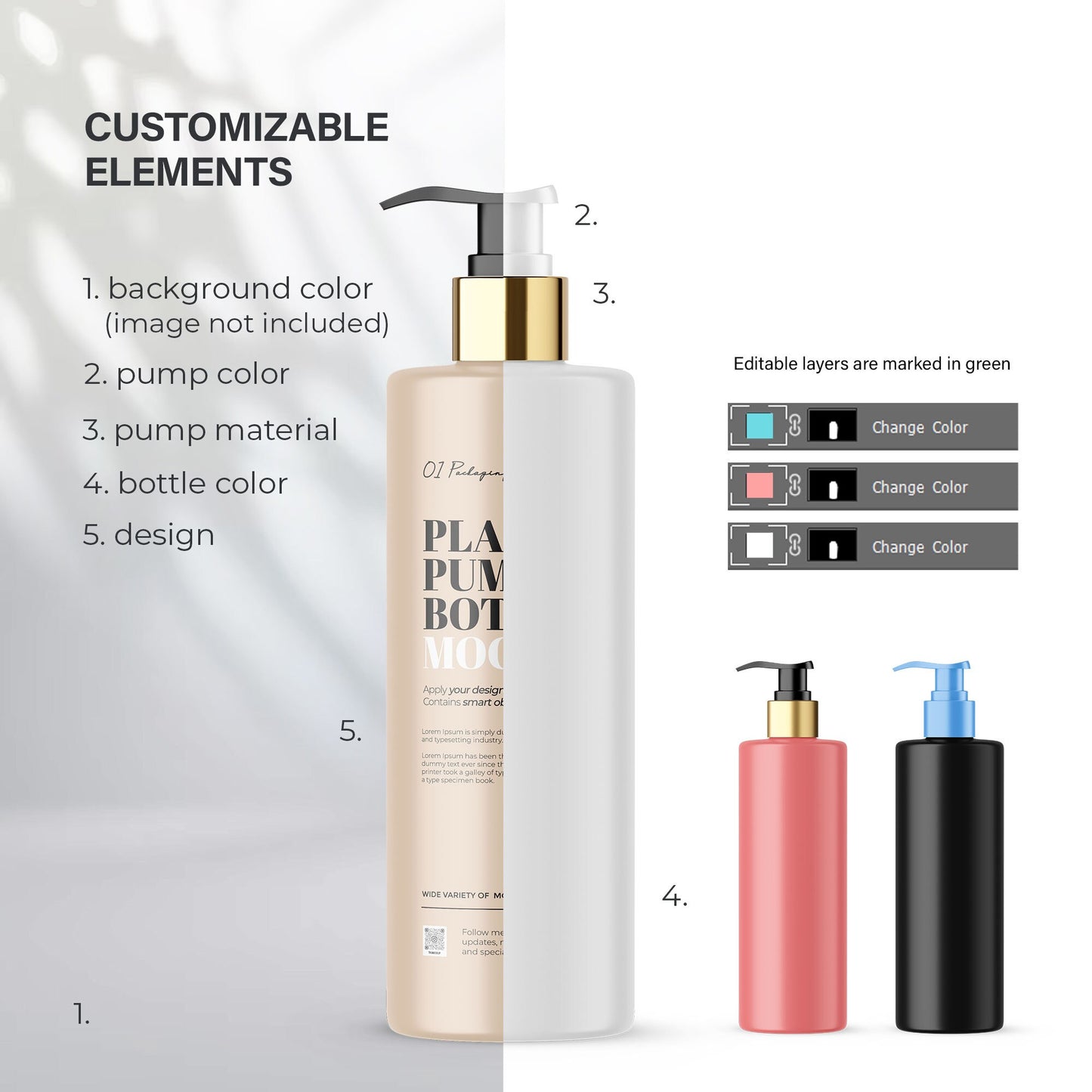 Digital Plastic Pump Bottle - Cosmetic Mockup - PSD / PNG / JPG