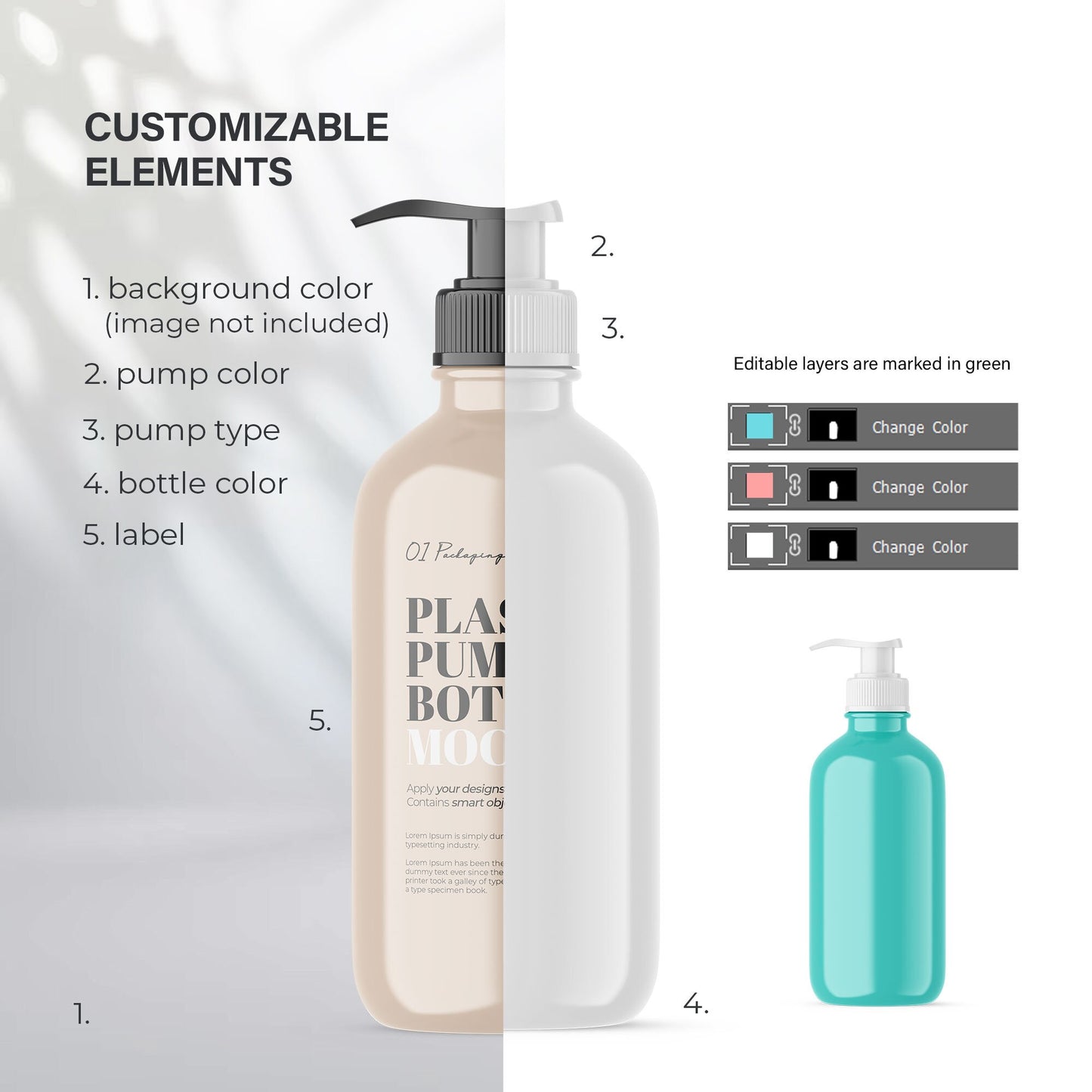 Digital Plastic Pump Bottle - Cosmetic Mockup - PSD / PNG / JPG