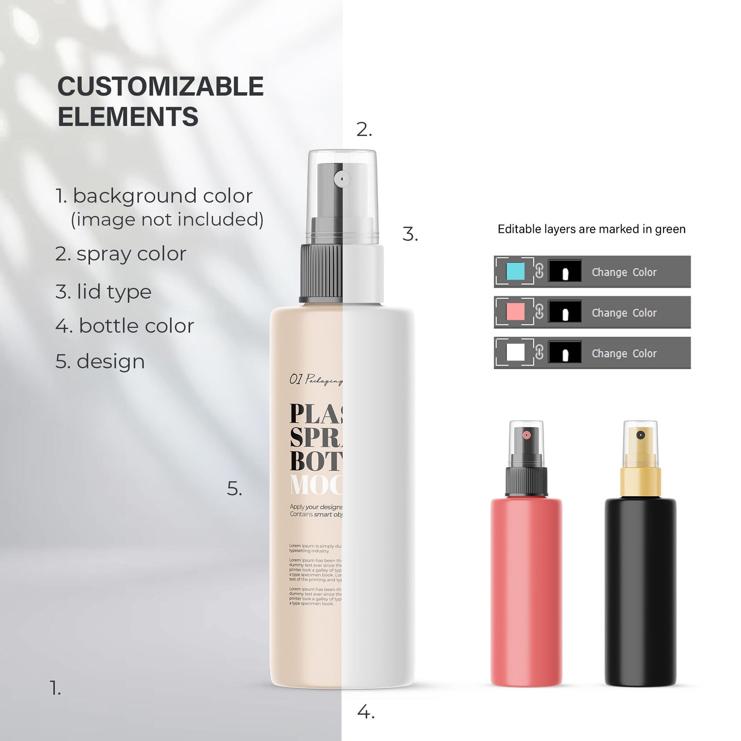 Digital Plastic Spray Bottle - Cosmetic Mockup - PSD / PNG / JPG