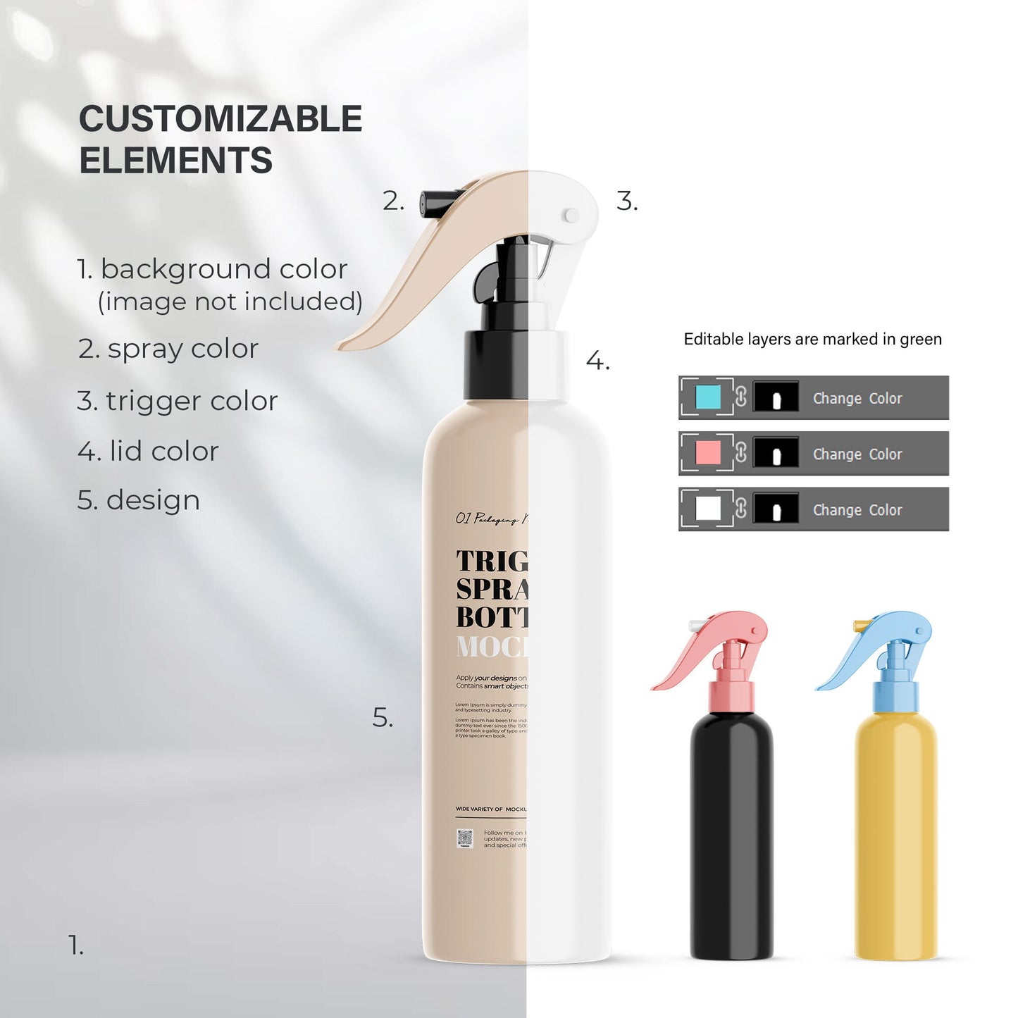 Digital Plastic Trigger Spray Bottle - Cosmetic Mockup - PSD / PNG / JPG