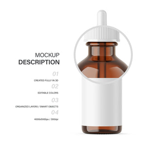 Digital Amber Glass Dropper Bottle - Editable Lid - Cosmetic Mockup - PSD / PNG / JPG