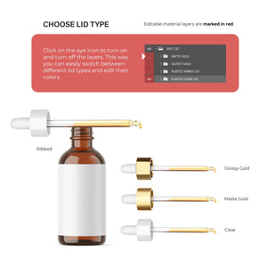 Digital Amber Glass Dropper Bottle - Editable Lid - Cosmetic Mockup - PSD / PNG / JPG