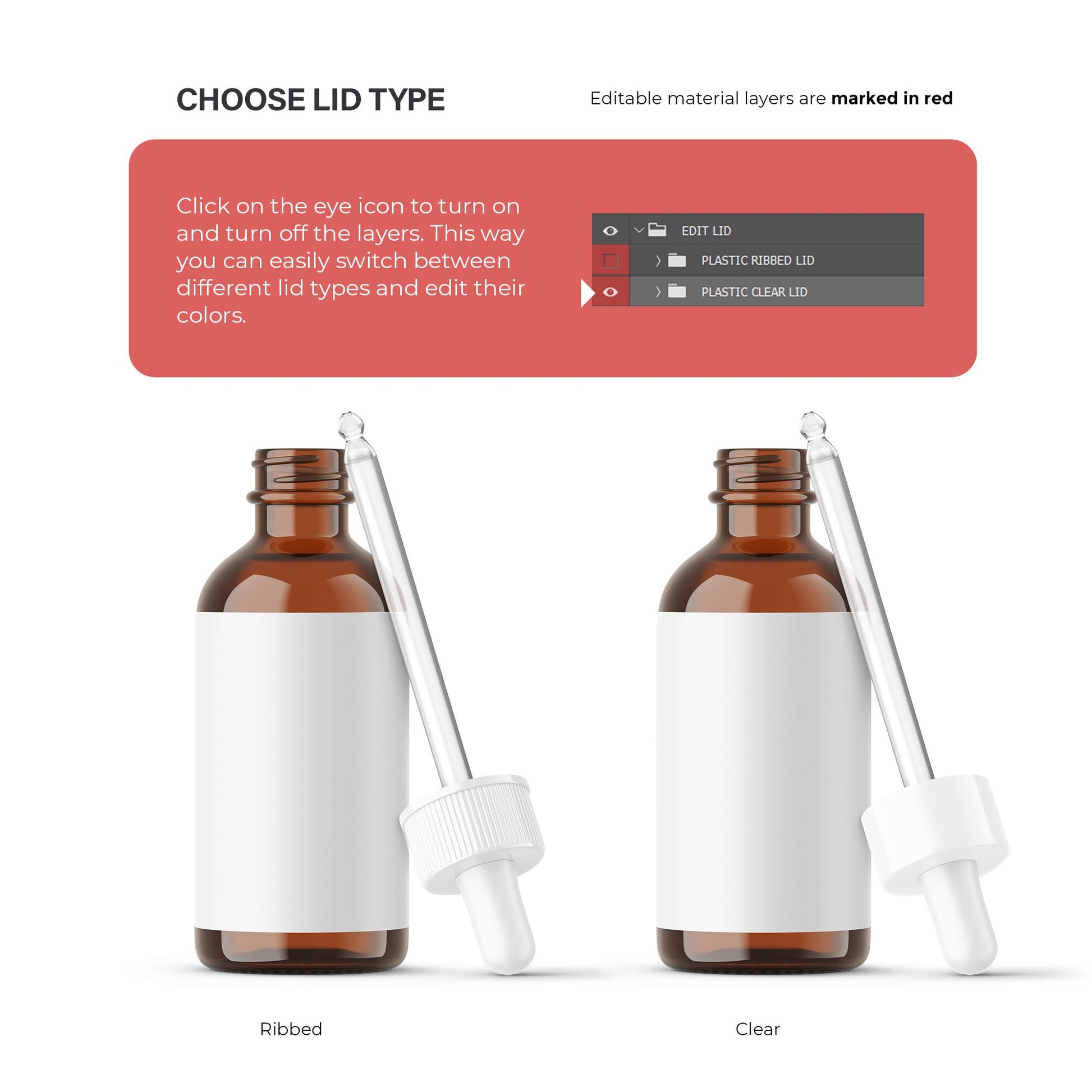 Digital Amber Glass Dropper Bottle With Serum Bubbles - Editable Lid - Cosmetic Mockup - PSD / PNG / JPG