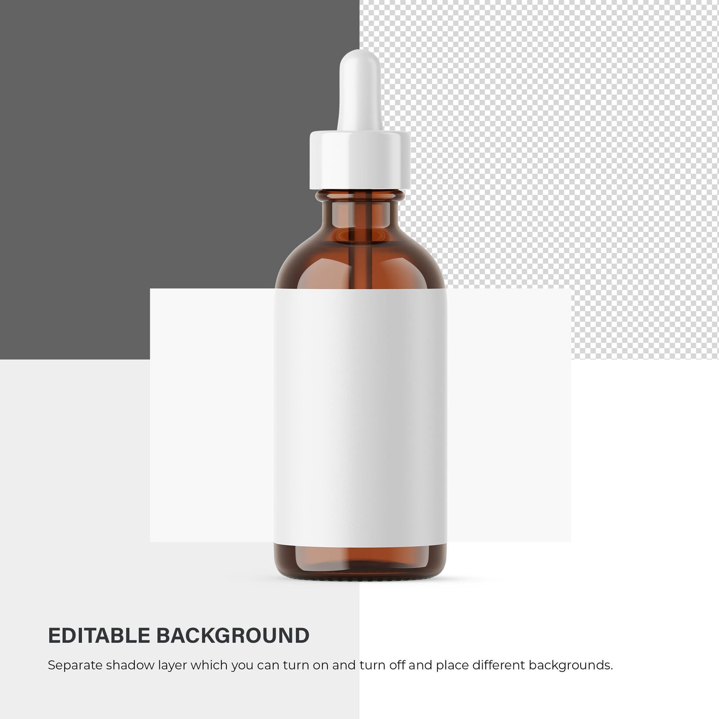 Digital Amber Glass Dropper Bottle With Expanded Label - Cosmetic Mockup - PSD / PNG / JPG