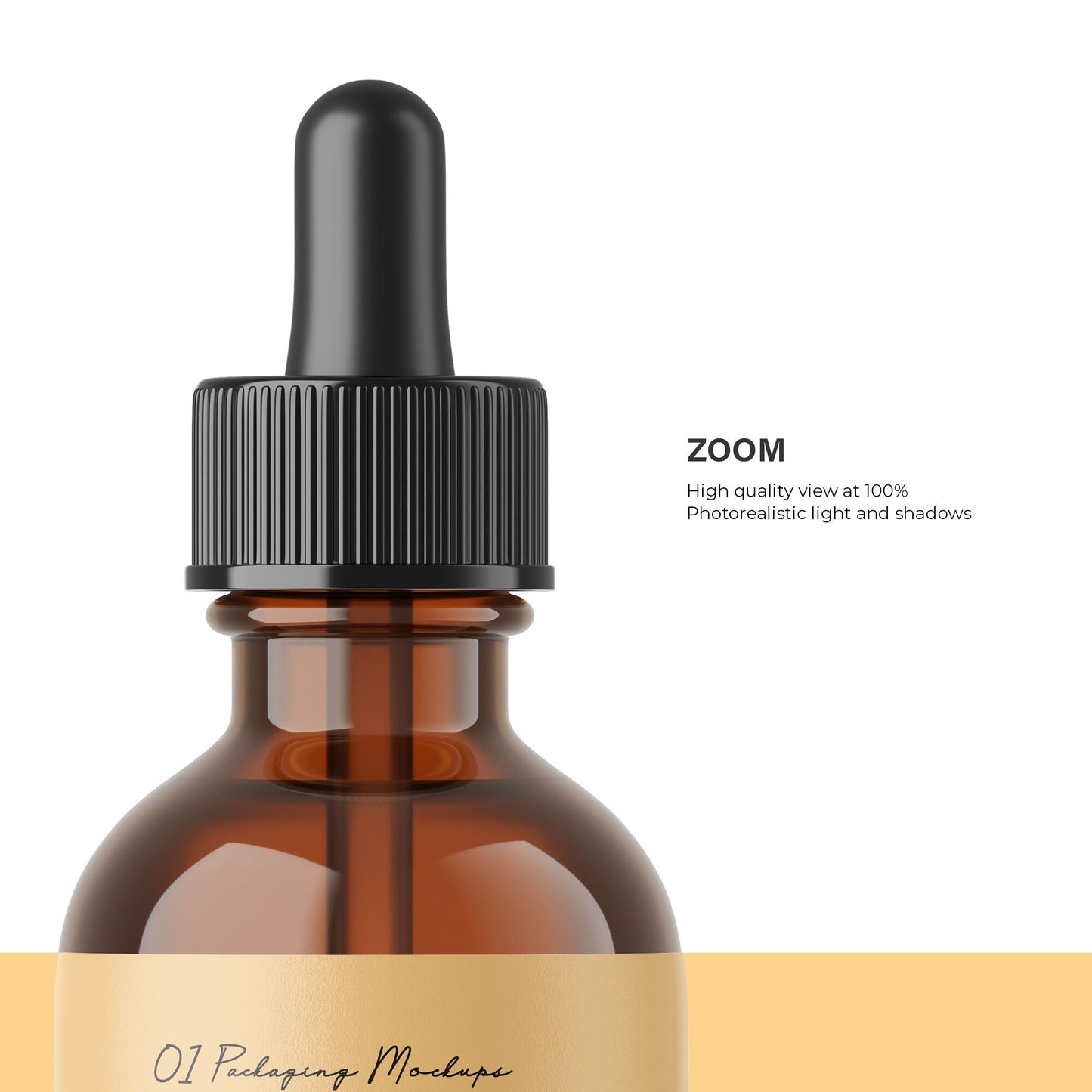 Digital Amber Glass Dropper Bottle With Expanded Label - Cosmetic Mockup - PSD / PNG / JPG