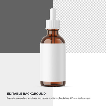 Digital Amber Glass Dropper Bottle - Editable Lid - Cosmetic Mockup - PSD / PNG / JPG