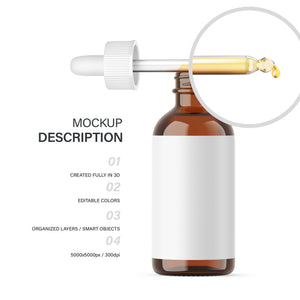 Digital Amber Glass Dropper Bottle - Editable Lid - Cosmetic Mockup - PSD / PNG / JPG