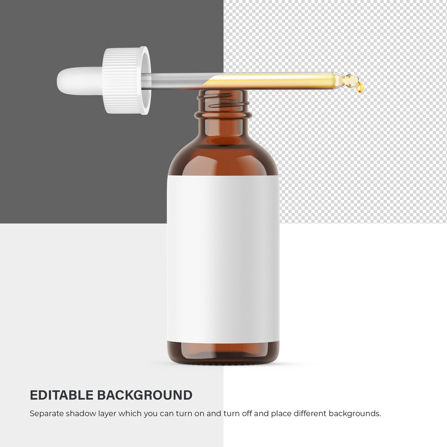 Digital Amber Glass Dropper Bottle - Editable Lid - Cosmetic Mockup - PSD / PNG / JPG