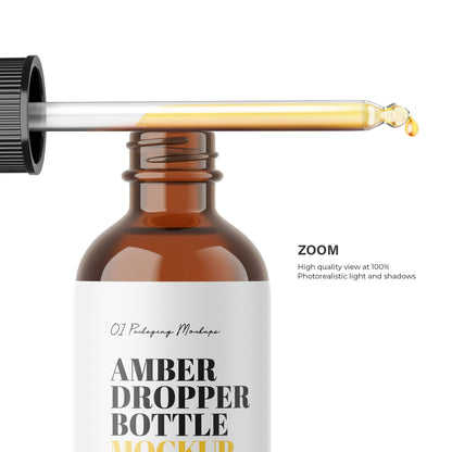 Digital Amber Glass Dropper Bottle - Editable Lid - Cosmetic Mockup - PSD / PNG / JPG