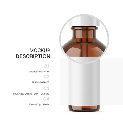 Digital Amber Glass Dropper Bottle With Expanded Label - Cosmetic Mockup - PSD / PNG / JPG