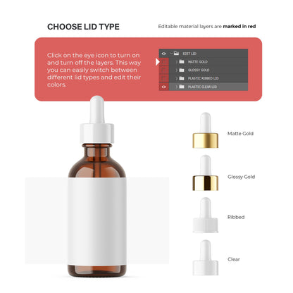 Digital Amber Glass Dropper Bottle With Expanded Label - Cosmetic Mockup - PSD / PNG / JPG