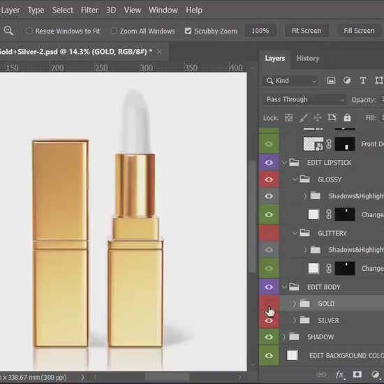 Digital Gold + Silver Lipstick - Cosmetic Mockup - PSD / PNG / JPG