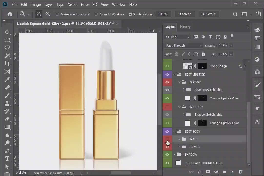 Digital Gold + Silver Lipstick - Cosmetic Mockup - PSD / PNG / JPG